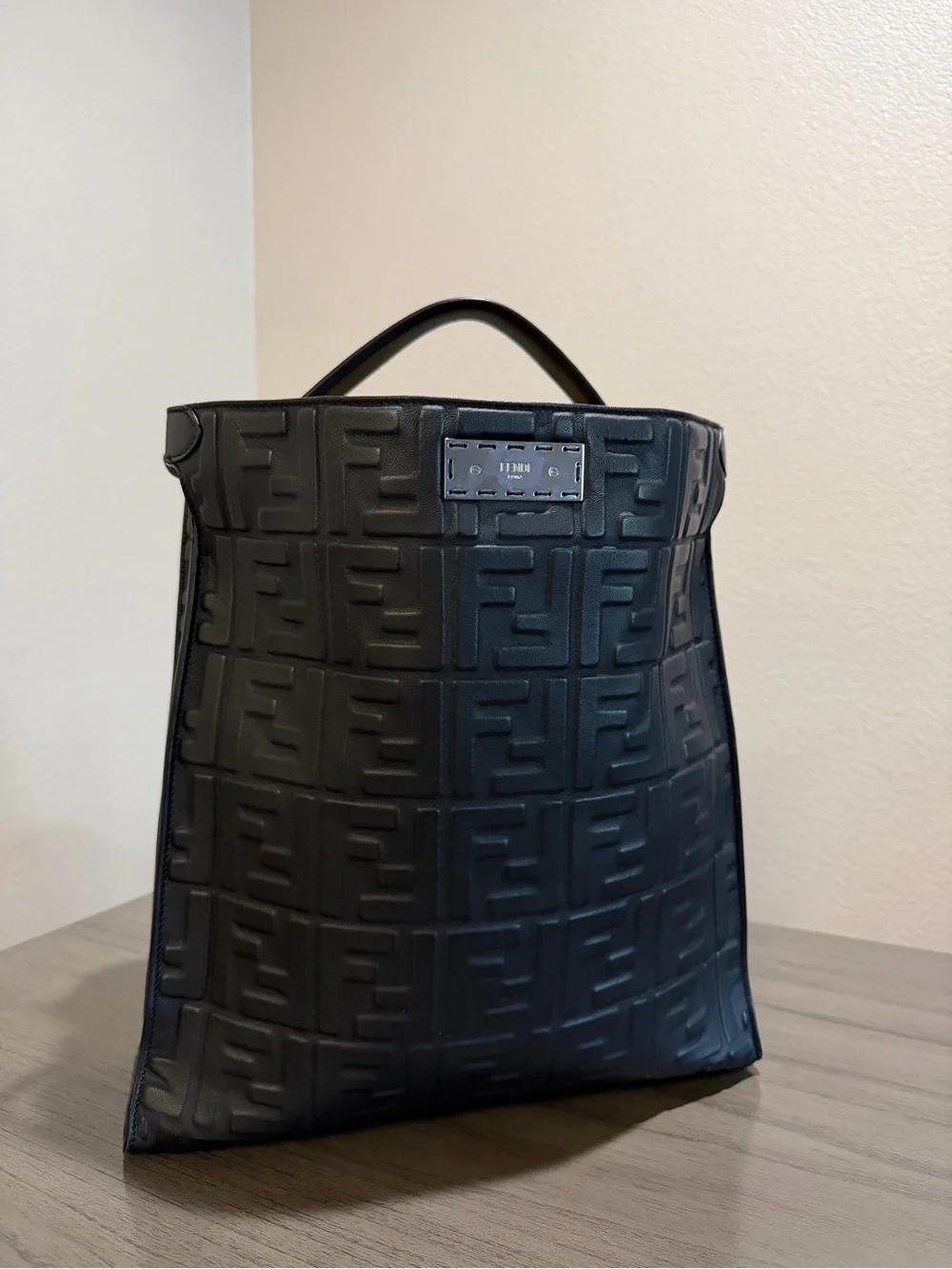 Fendi Black Leather Embossed FF Logo Crossbody Bag